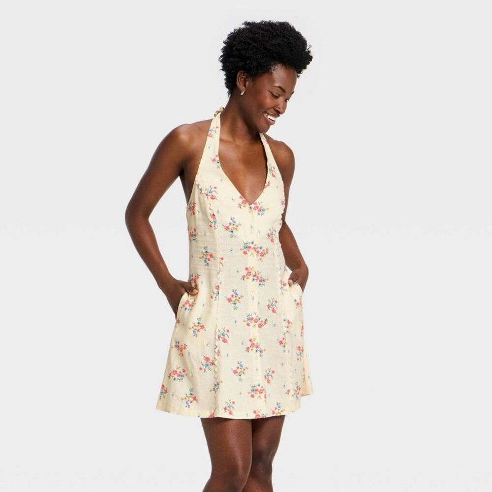 Women's Floral Mini Sundress - Universal Thread Cream S